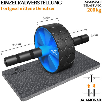 Bauchmuskeltrainer AB Roller 2-in-1 mit Kniematte - bis 150kg