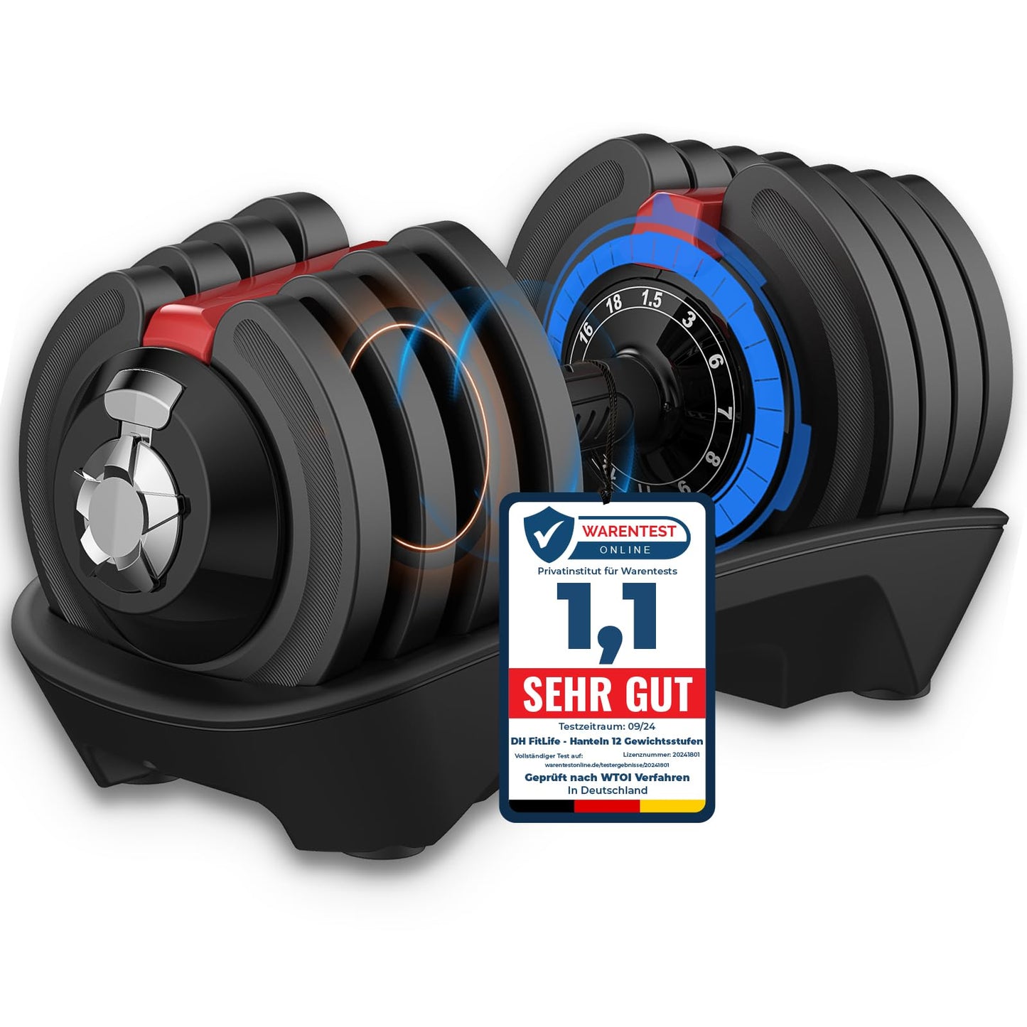 DH FitLife verstellbare Kurzhanteln 1,5 bis 18 kg mit 12 Gewichtsstufen, Kurzhantel-Set mit Gewichtsscheiben, verstellbare Kurzhanteln