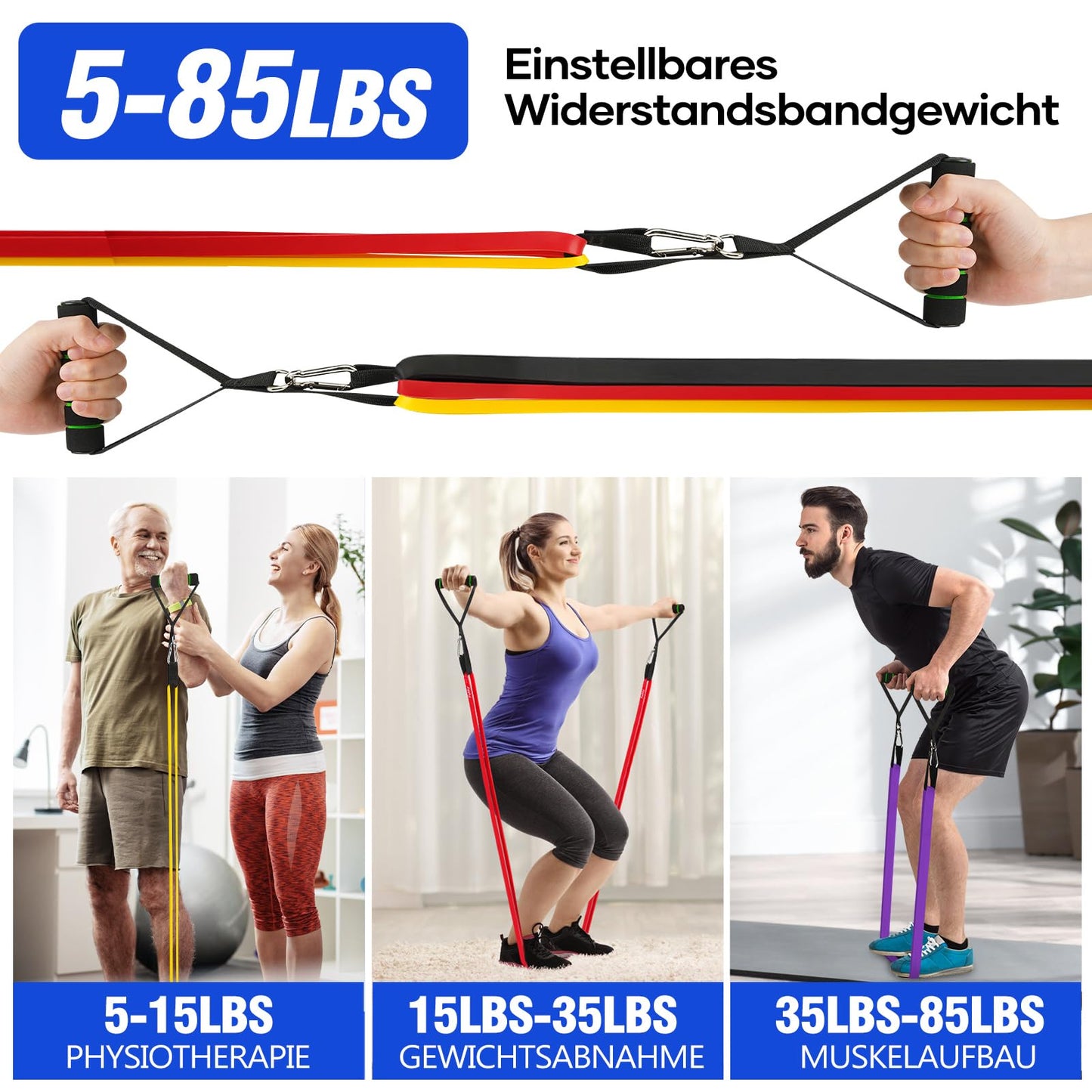 Fitnessbänder 4 Stufen Set - mit Türanker Griffen & Tragetasche