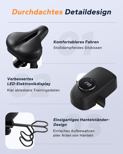 Heimtrainer Fahrrad mit App - 8 Stufen LCD Monitor bis 136kg
