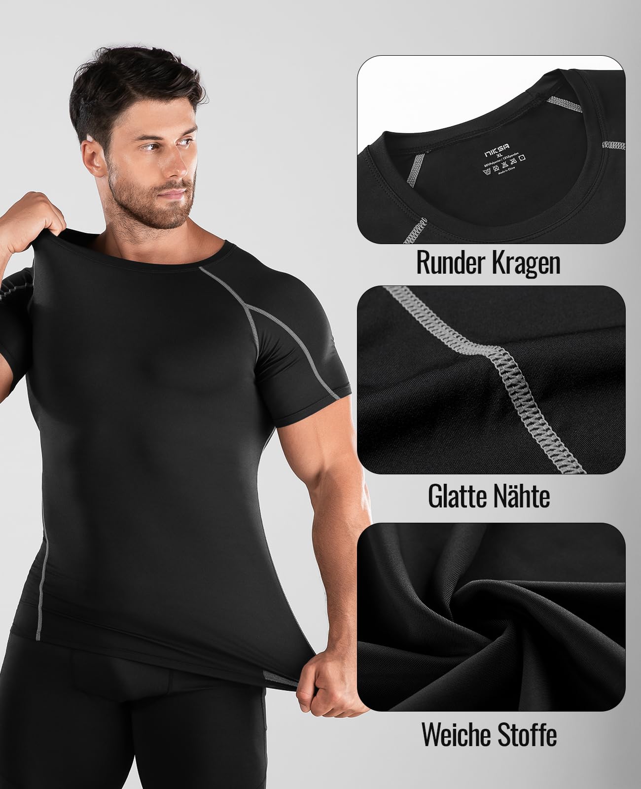 Niksa Funktionsshirt für Herren, Kurzarm, 2-teilig, Kompressionsshirt, Laufshirt, Sportshirt mit Rundhalsausschnitt, Fitnessshirt