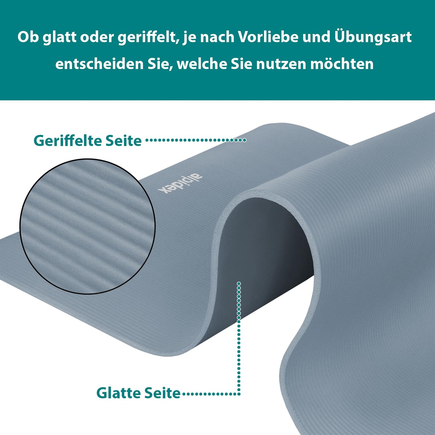 ALPIDEX Yogamatte 183 x 60 x 0,8 cm phthalatfreie Fitnessmatte mit Tragegurt, rutschfest, für Gymnastik, Pilates, Sport, Physiotherapie, HiiT, Yoga, Training und Schlafmatte, hautfreundlich