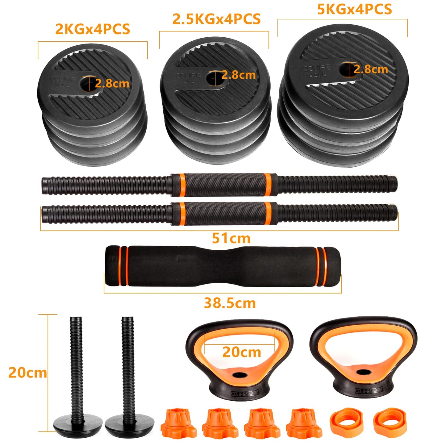 CCLIFE Hanteln Set aus 2 Hanteln Einstellbares Hantelset Professionelle Hantel mit verbindendem Stahlrohr-Gewichten