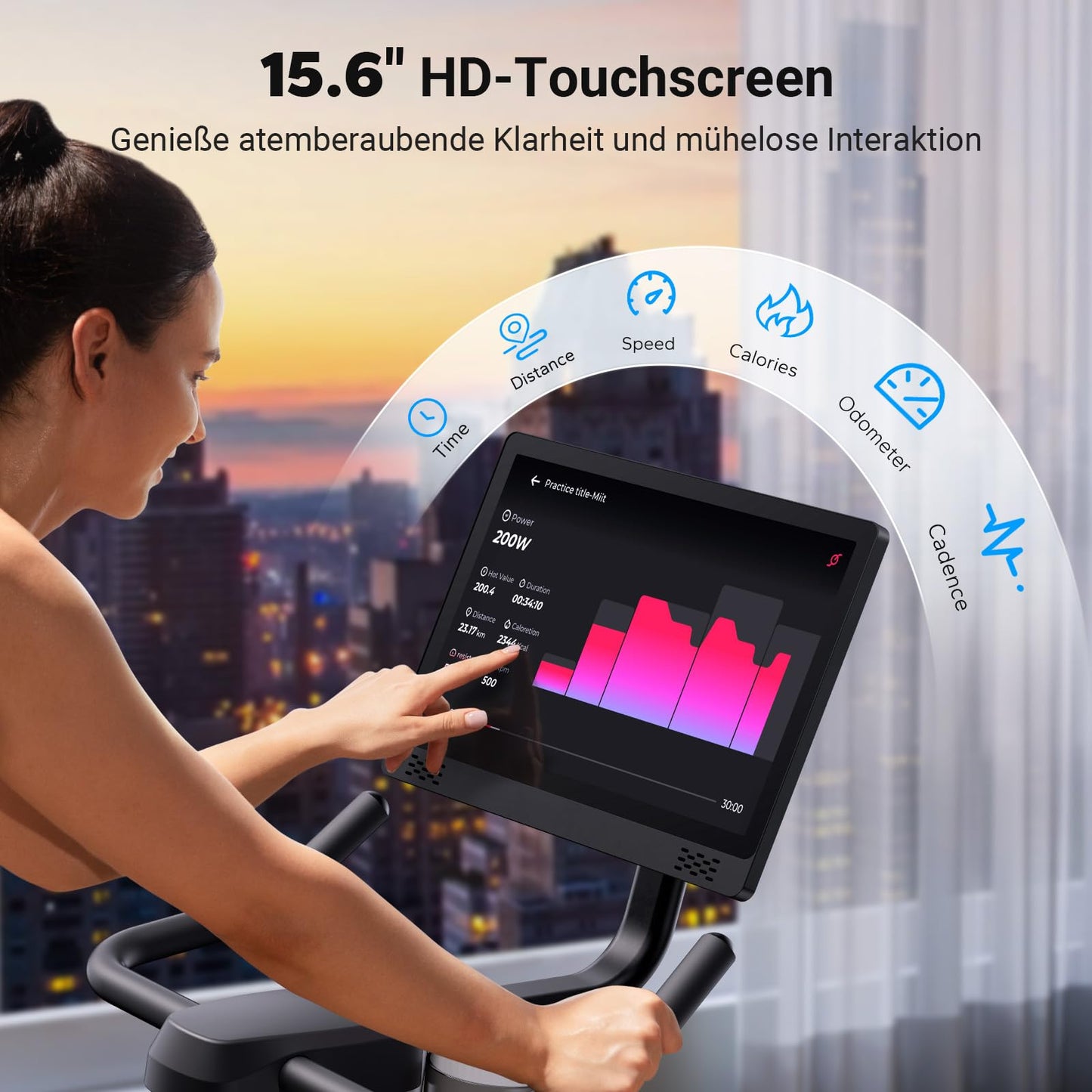 Heimtrainer Fahrrad mit App - 8 Stufen LCD Monitor bis 136kg