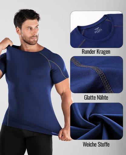 Niksa Funktionsshirt für Herren, Kurzarm, 2-teilig, Kompressionsshirt, Laufshirt, Sportshirt mit Rundhalsausschnitt, Fitnessshirt