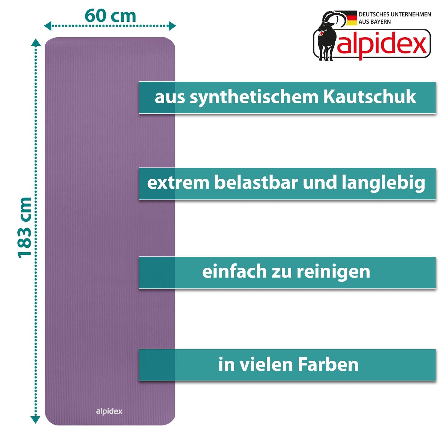 ALPIDEX Yogamatte 183 x 60 x 0,8 cm phthalatfreie Fitnessmatte mit Tragegurt, rutschfest, für Gymnastik, Pilates, Sport, Physiotherapie, HiiT, Yoga, Training und Schlafmatte, hautfreundlich