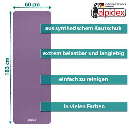ALPIDEX Yogamatte 183 x 60 x 0,8 cm phthalatfreie Fitnessmatte mit Tragegurt, rutschfest, für Gymnastik, Pilates, Sport, Physiotherapie, HiiT, Yoga, Training und Schlafmatte, hautfreundlich