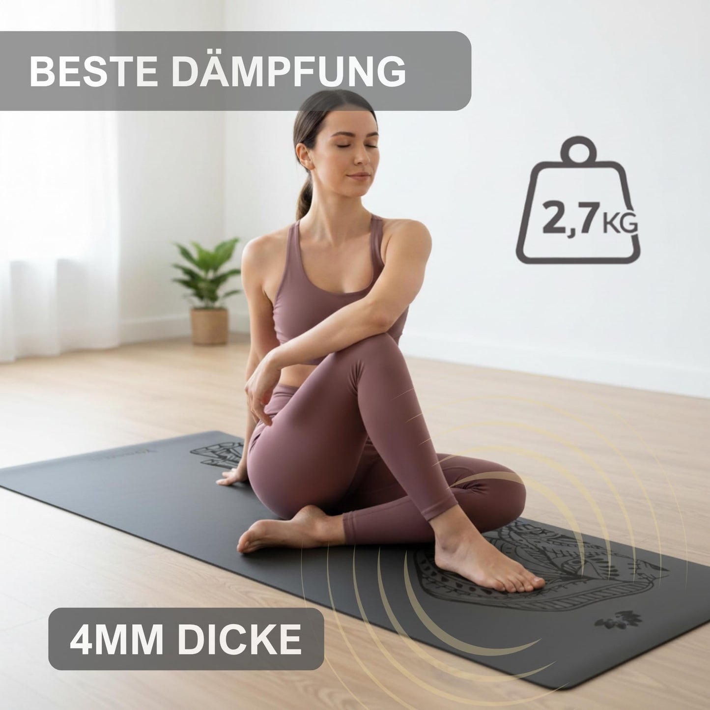 Yogamatte Naturkautschuk Ultra Grip - Extra Breit 68cm 4mm