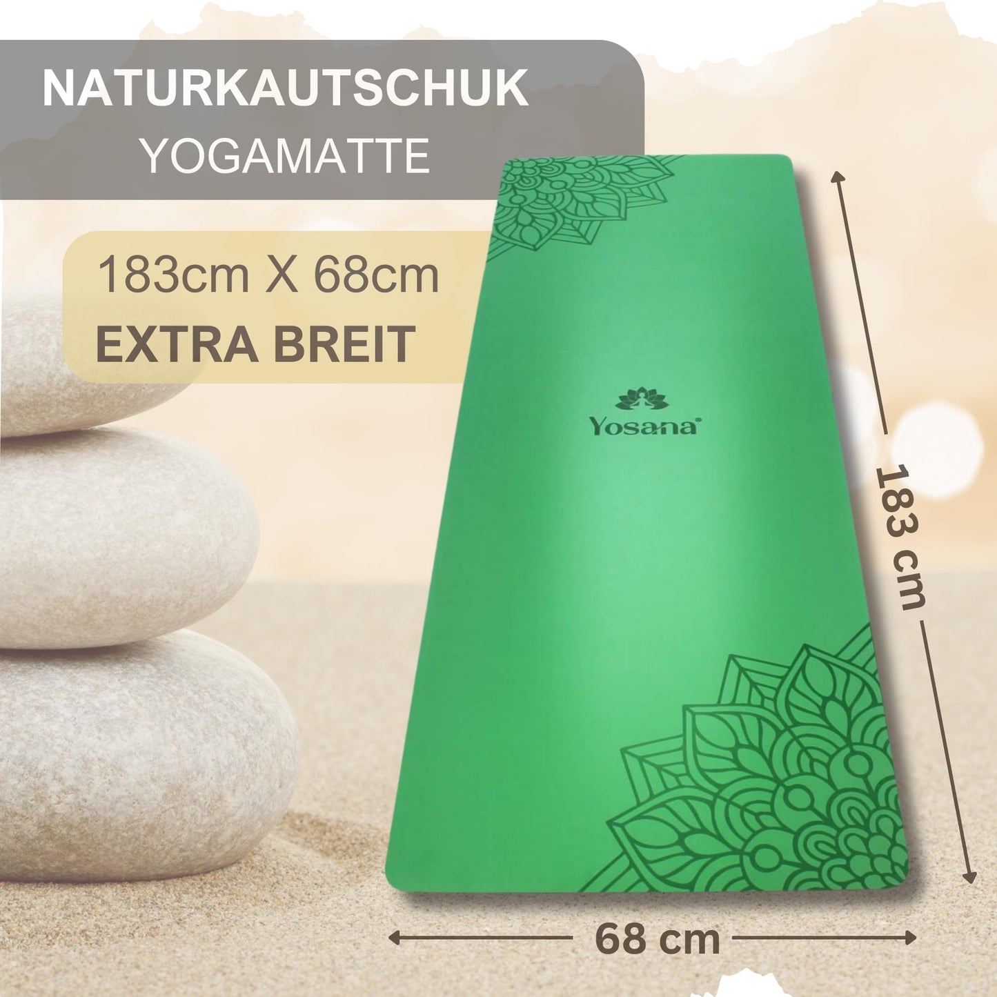 Yogamatte Naturkautschuk Ultra Grip - Extra Breit 68cm 4mm