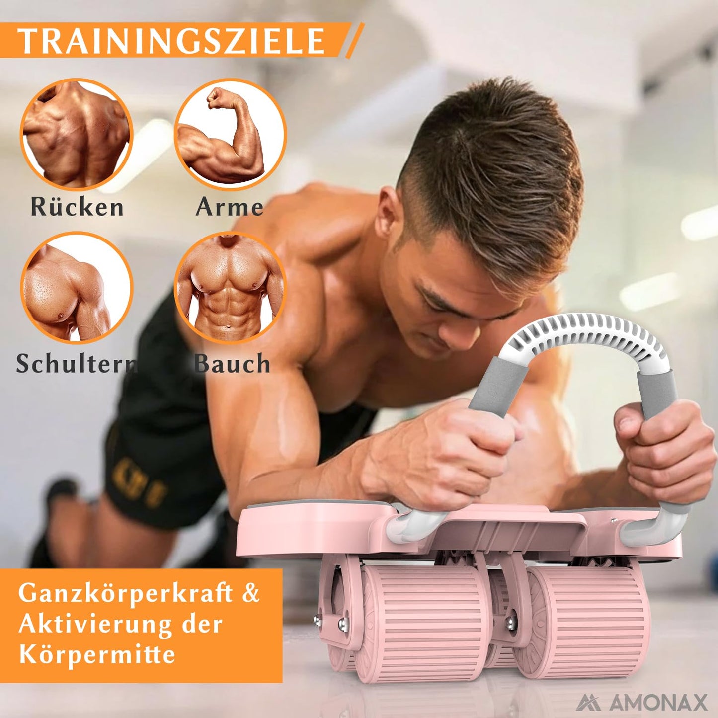 Bauchmuskeltrainer AB Roller 2-in-1 mit Kniematte - bis 150kg