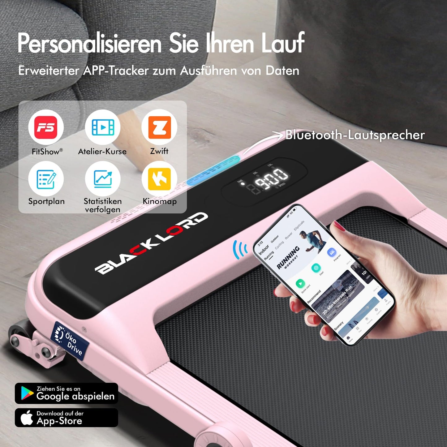 Laufband Walking Pad Klappbar 2,2 PS - Bluetooth LED bis 120kg