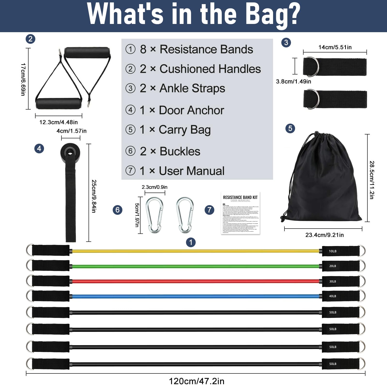 Fitnessbänder 8 Widerstandsstufen 10-50 lbs Muskelaufbau
