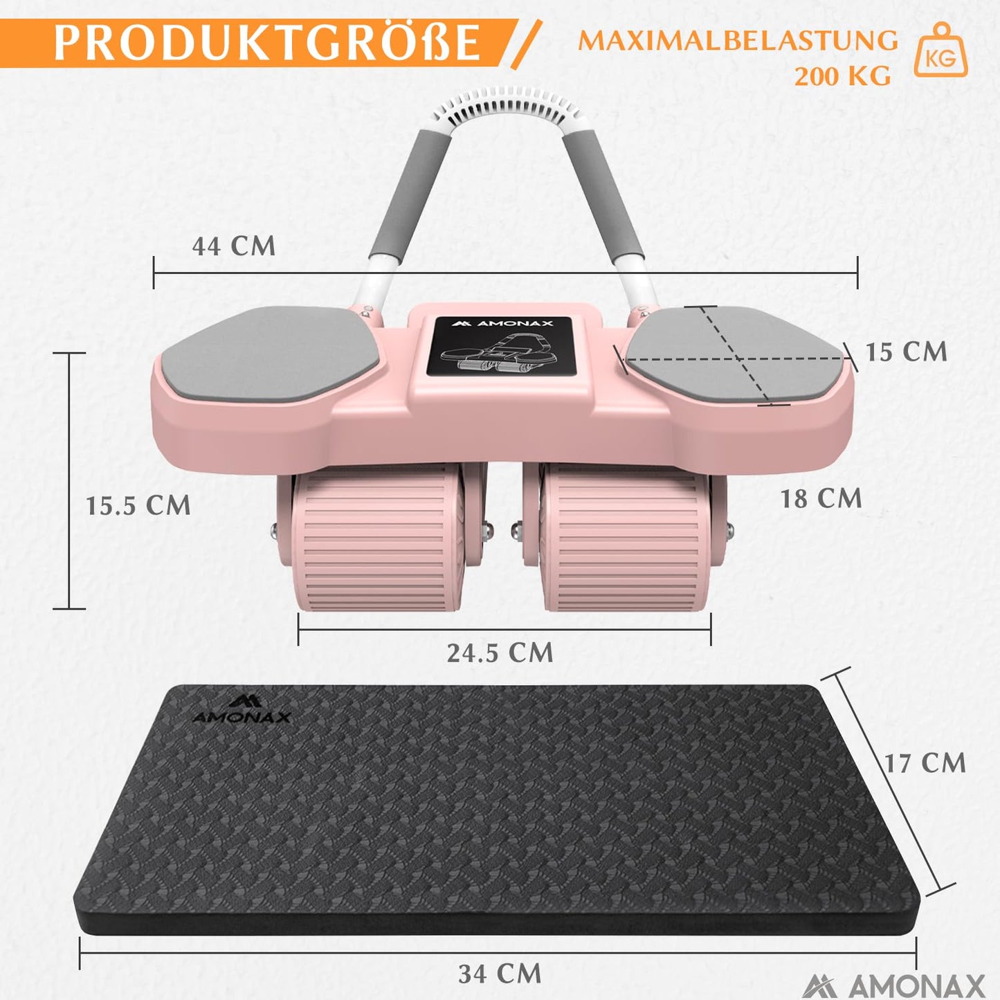 Bauchmuskeltrainer AB Roller 2-in-1 mit Kniematte - bis 150kg