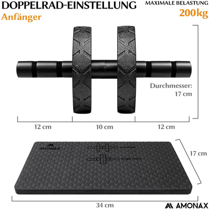 Bauchmuskeltrainer AB Roller 2-in-1 mit Kniematte - bis 150kg