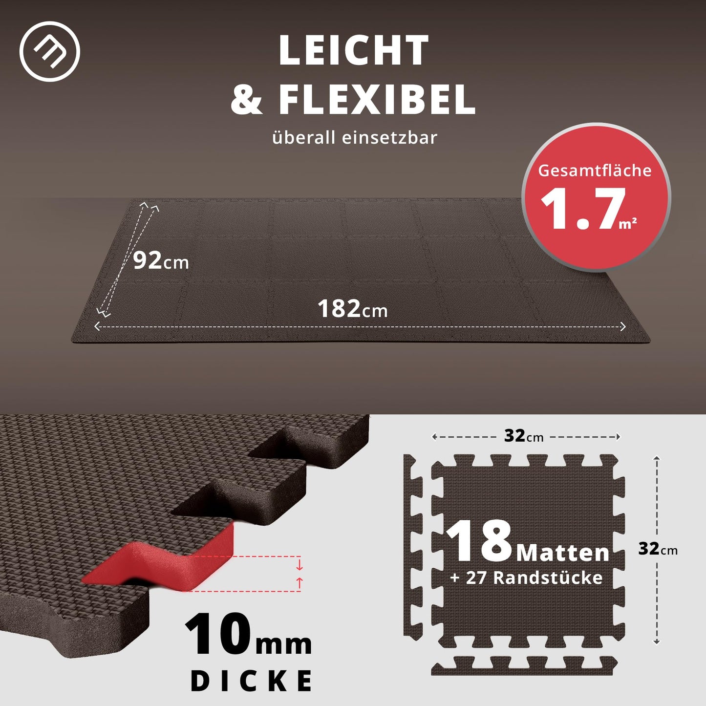 Bodenschutzmatten Puzzlematten 18 Teile - EVA Schutzmatte 1,67m²