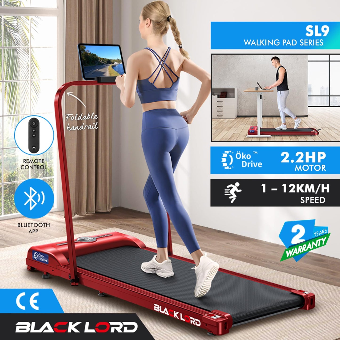 Laufband Walking Pad Klappbar 2,2 PS - Bluetooth LED bis 120kg