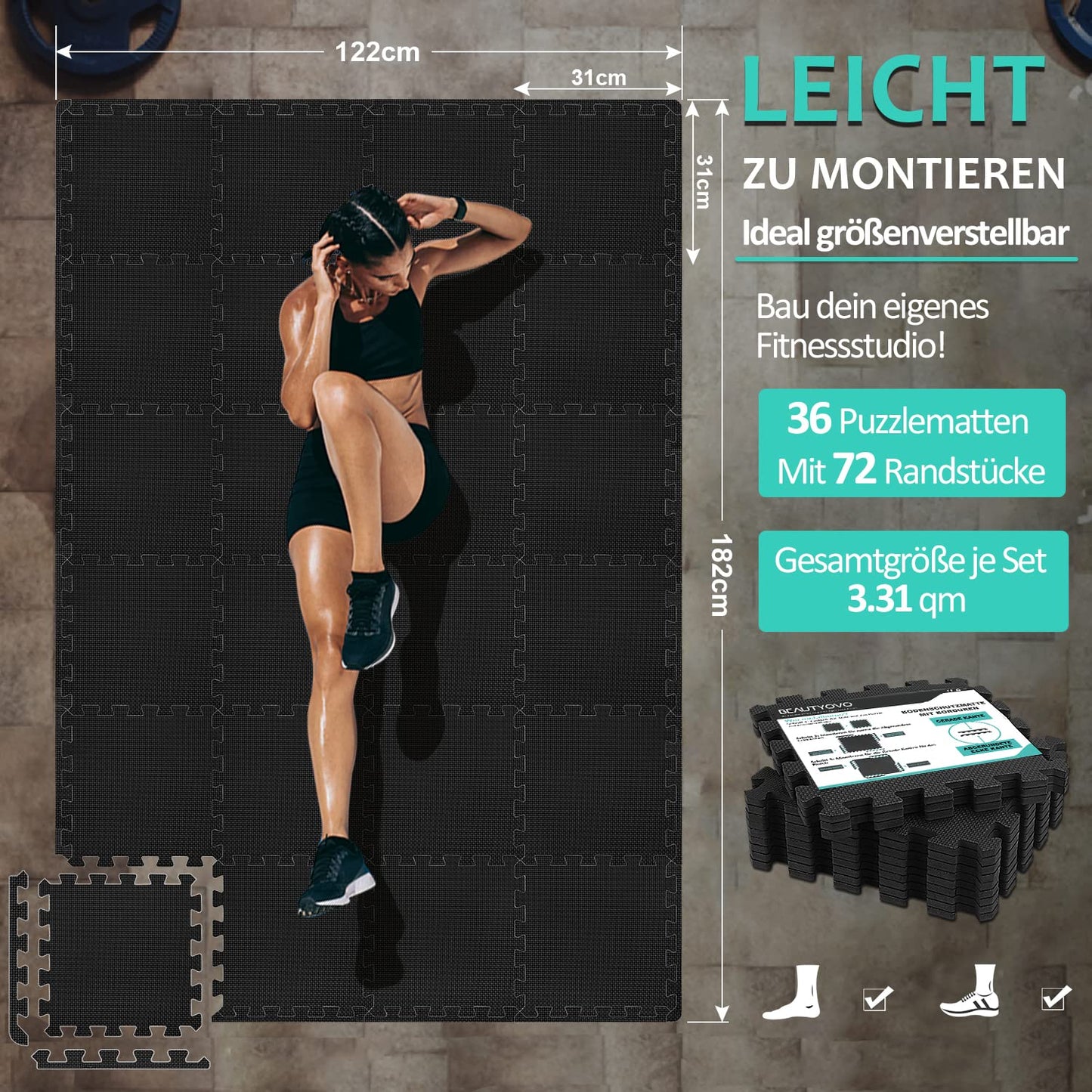 Bodenschutzmatten Fitness Puzzlematten 31x31cm - EVA Schutzmatte