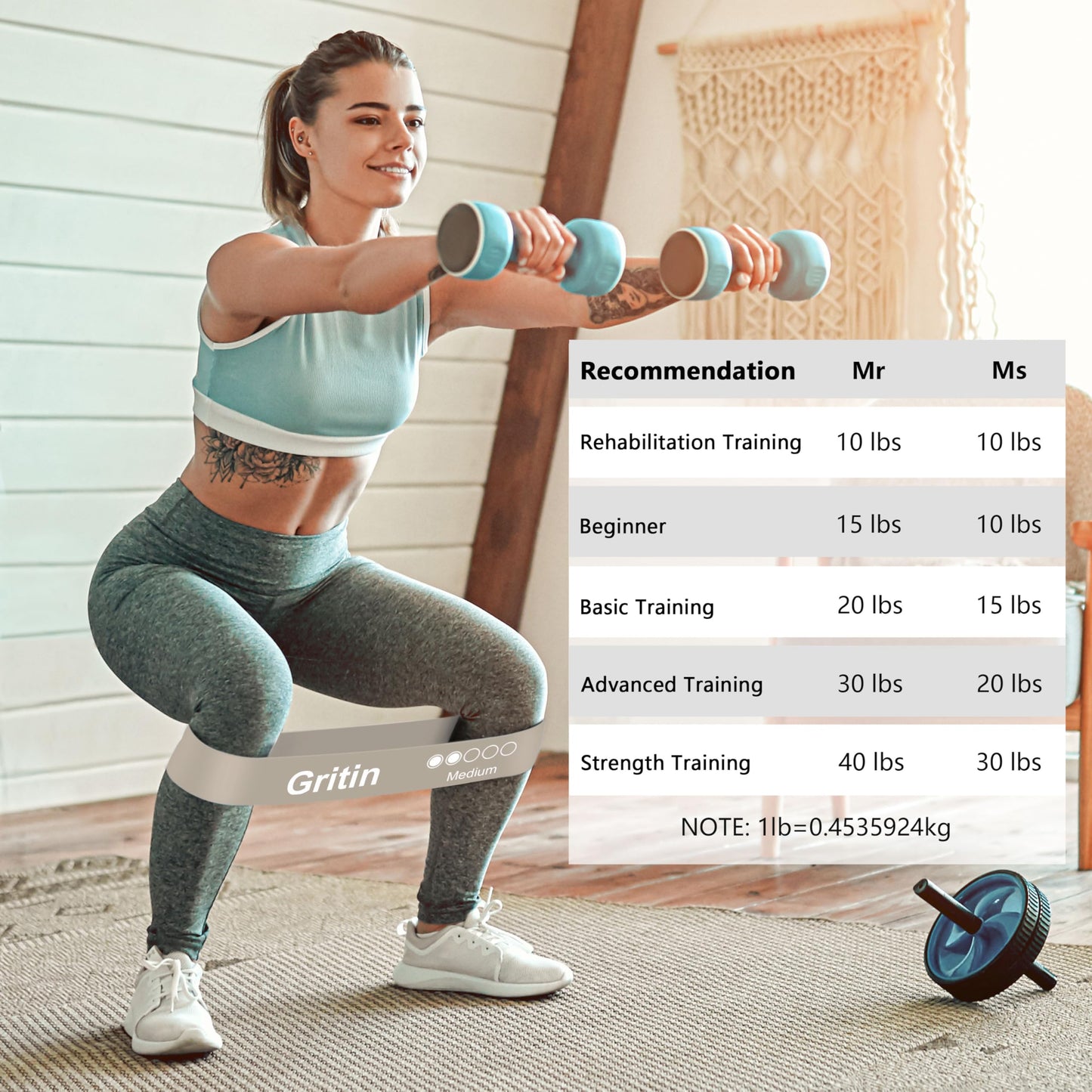 Fitnessbänder 5 Stufen Set 100% Latex - mit Tragetasche & Anleitung