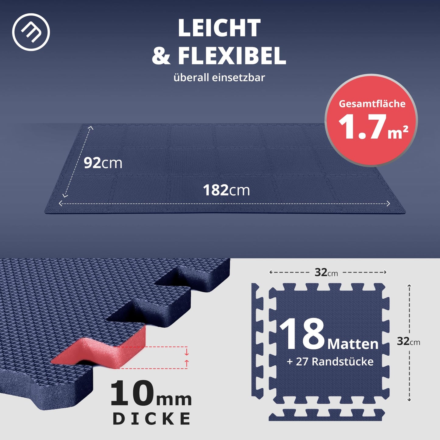 Bodenschutzmatten Puzzlematten 18 Teile - EVA Schutzmatte 1,67m²