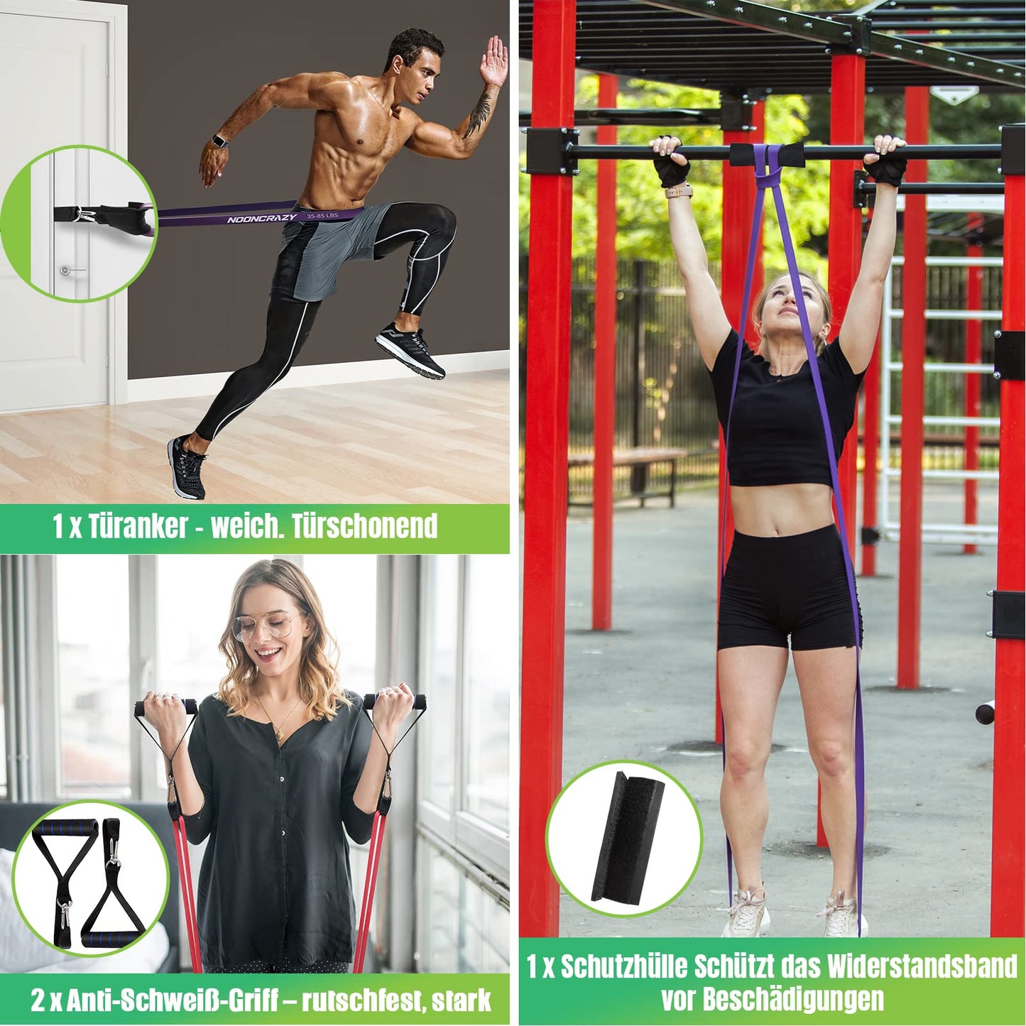 Widerstandsbänder 4 Stufen Set - mit Türanker & Griffen Fitnessbänder