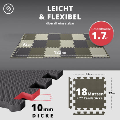 Bodenschutzmatten Puzzlematten 18 Teile - EVA Schutzmatte 1,67m²