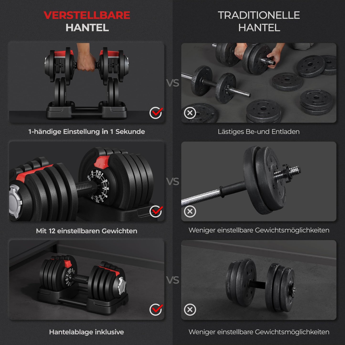 Yaheetech verstellbare Hanteln 18 kg / 24 kg / 40 kg Hantelset Gewichtsstufen Verstellbares Hantelset mit 3/2 Modi