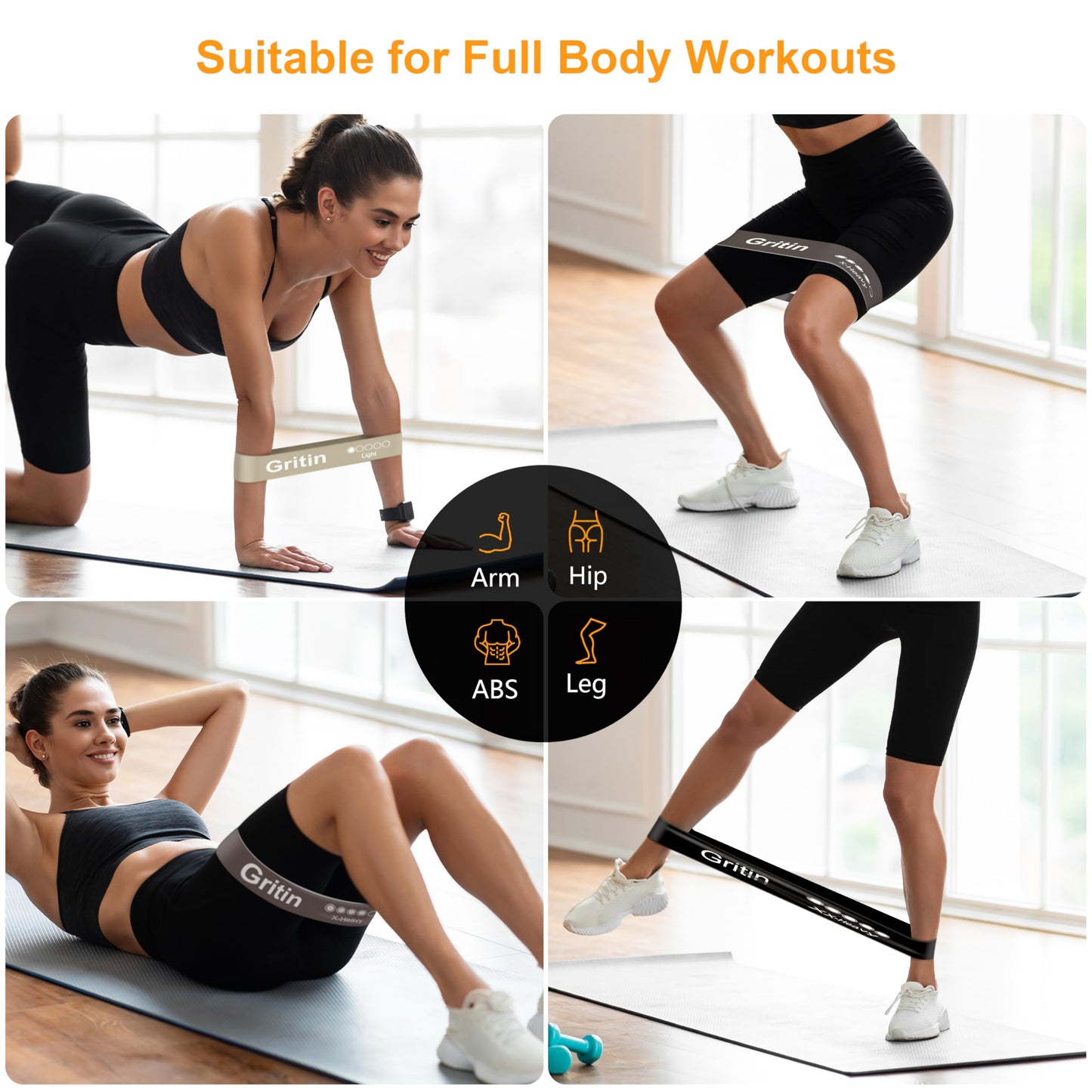 Fitnessbänder 5 Stufen Set 100% Latex - mit Tragetasche & Anleitung