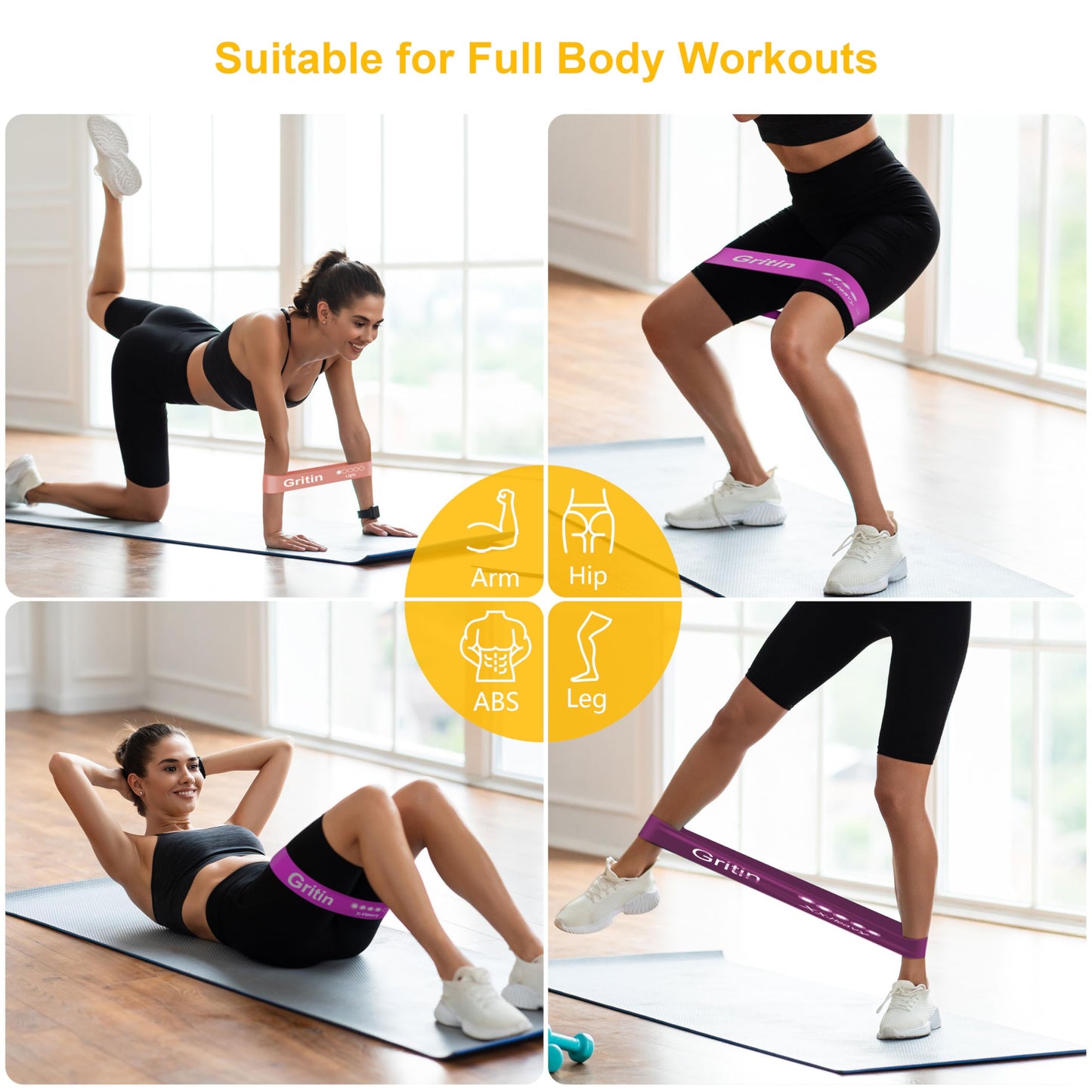 Fitnessbänder 5 Stufen Set 100% Latex - mit Tragetasche & Anleitung