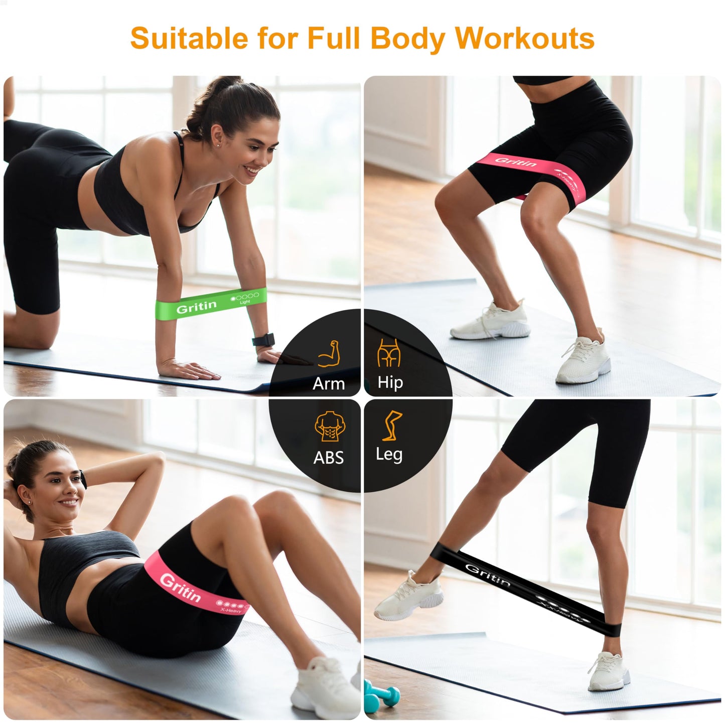 Fitnessbänder 5 Stufen Set 100% Latex - mit Tragetasche & Anleitung