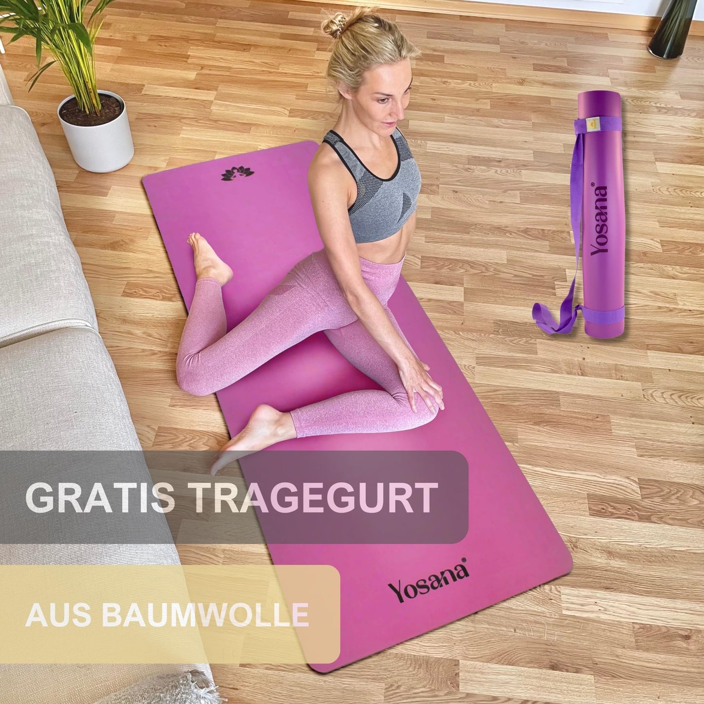 Yogamatte Naturkautschuk Ultra Grip - Extra Breit 68cm 4mm