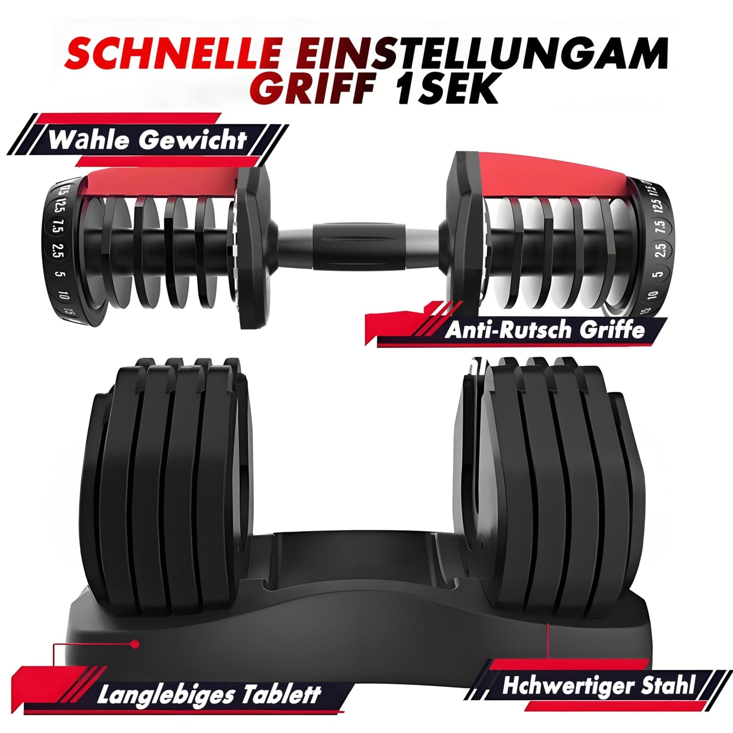 2 x 24/40 kg verstellbare Hanteln, 15-in-1 Hantelset, verstellbare platzsparende Hanteln, Kraft- und Heimtraining, variable Gewichte, platzsparend (24-40 kg)