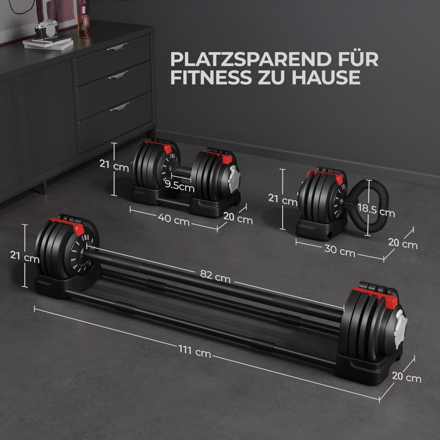 Yaheetech verstellbare Hanteln 18 kg / 24 kg / 40 kg Hantelset Gewichtsstufen Verstellbares Hantelset mit 3/2 Modi