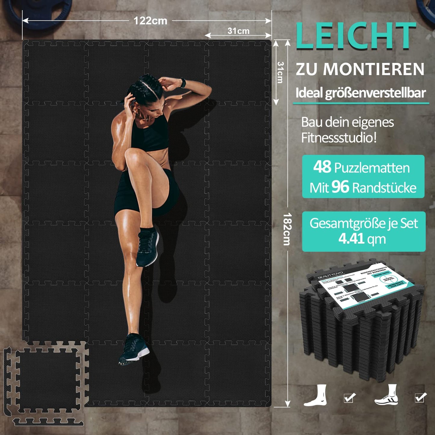 Bodenschutzmatten Fitness Puzzlematten 31x31cm - EVA Schutzmatte
