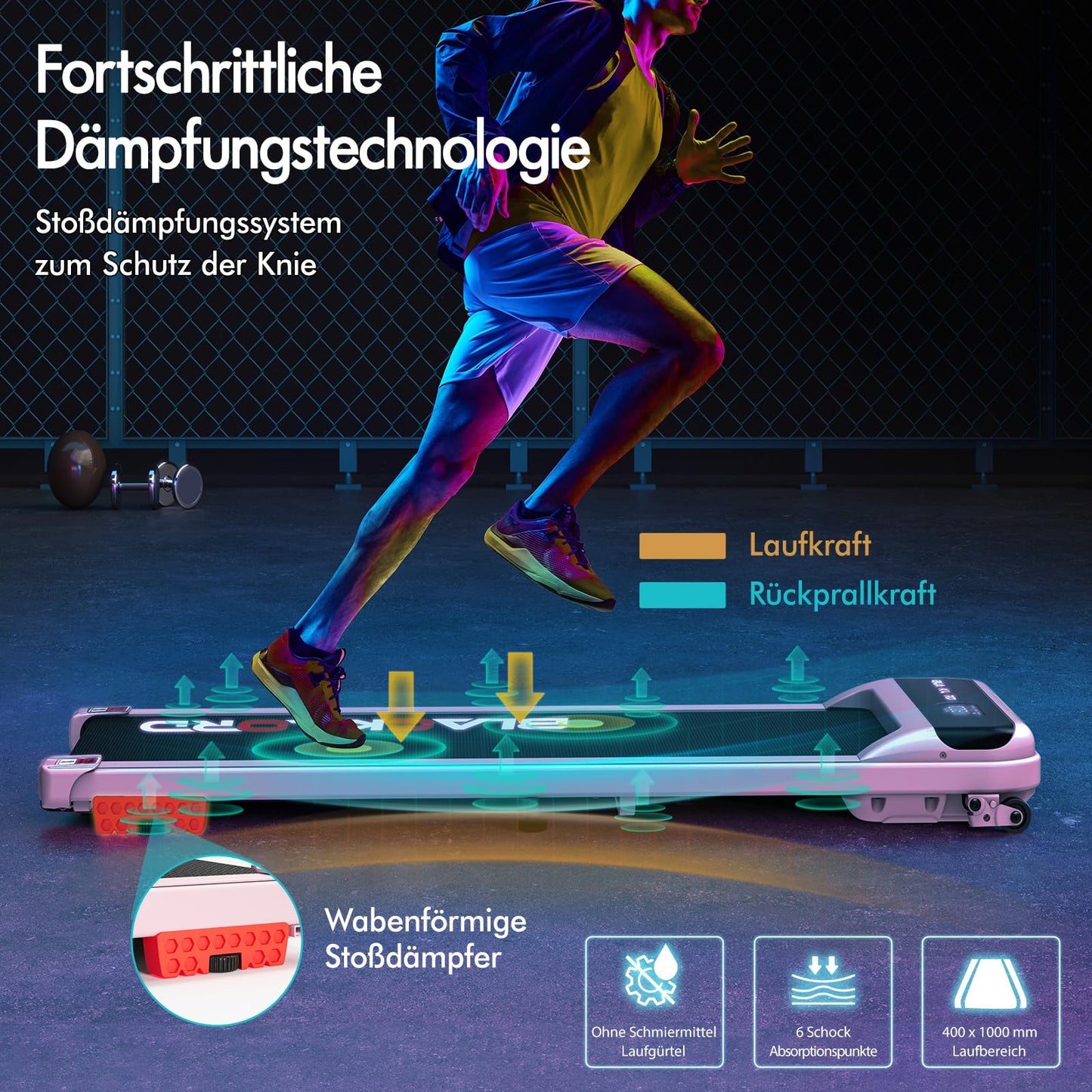 Laufband Walking Pad Klappbar 2,2 PS - Bluetooth LED bis 120kg