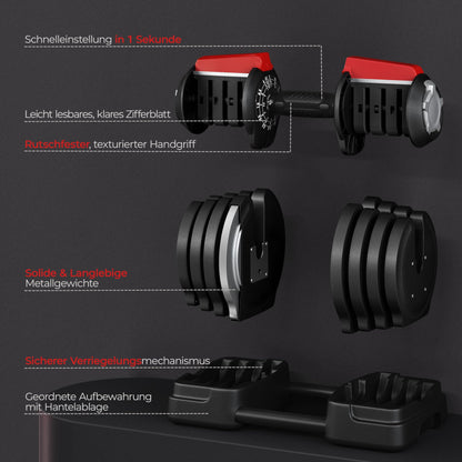 Yaheetech verstellbare Hanteln 18 kg / 24 kg / 40 kg Hantelset Gewichtsstufen Verstellbares Hantelset mit 3/2 Modi