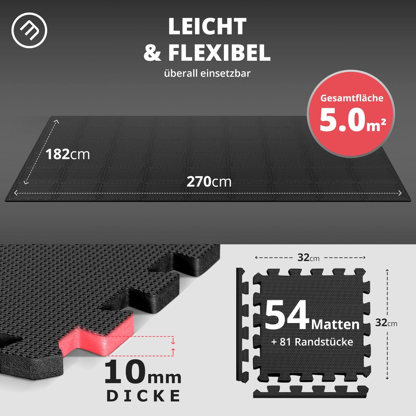 Bodenschutzmatten Puzzlematten 18 Teile - EVA Schutzmatte 1,67m²