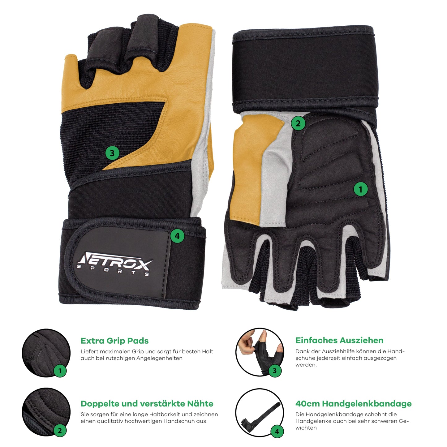 Trainingshandschuhe mit Handgelenkstütze - Leder Fitnesshandschuhe