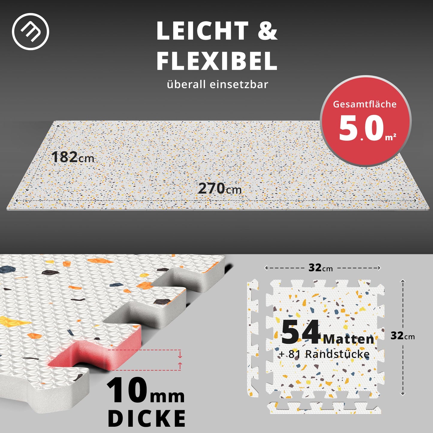 Bodenschutzmatten Puzzlematten 18 Teile - EVA Schutzmatte 1,67m²