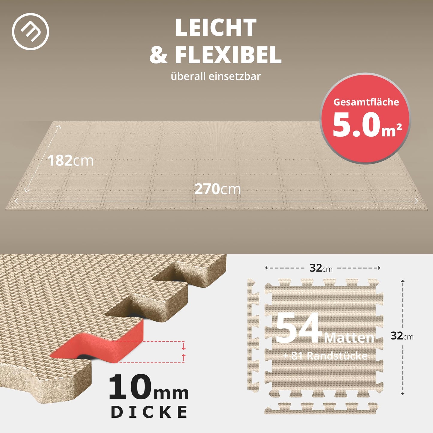 Bodenschutzmatten Puzzlematten 18 Teile - EVA Schutzmatte 1,67m²