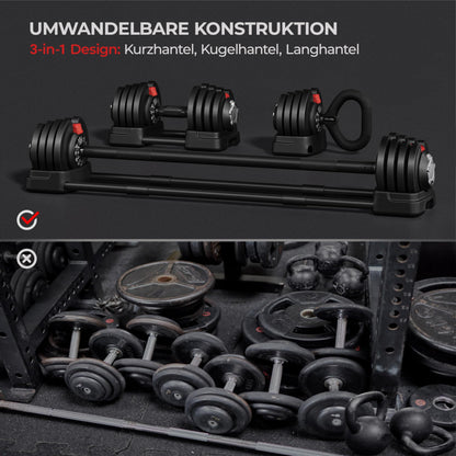 Yaheetech verstellbare Hanteln 18 kg / 24 kg / 40 kg Hantelset Gewichtsstufen Verstellbares Hantelset mit 3/2 Modi
