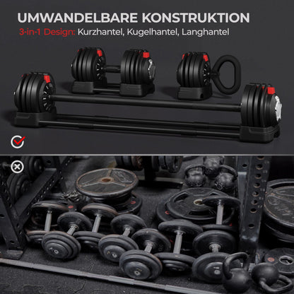 Yaheetech verstellbare Hanteln 18 kg / 24 kg / 40 kg Hantelset Gewichtsstufen Verstellbares Hantelset mit 3/2 Modi
