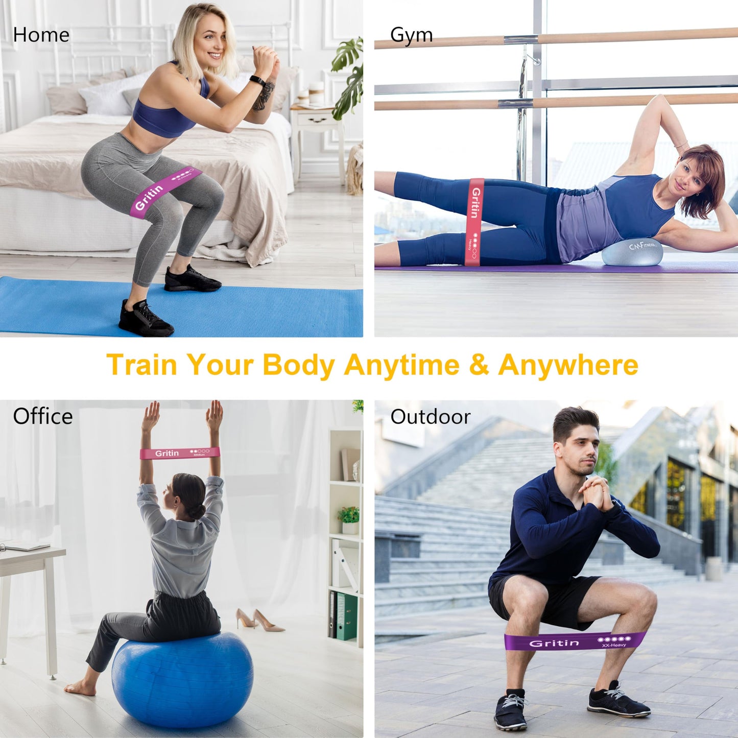 Fitnessbänder 5 Stufen Set 100% Latex - mit Tragetasche & Anleitung