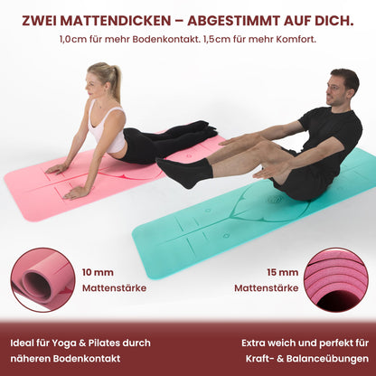 Yogamatte Rutschfest Gelenkschonend - 2 Dicken 1,0 & 1,5 cm NBR