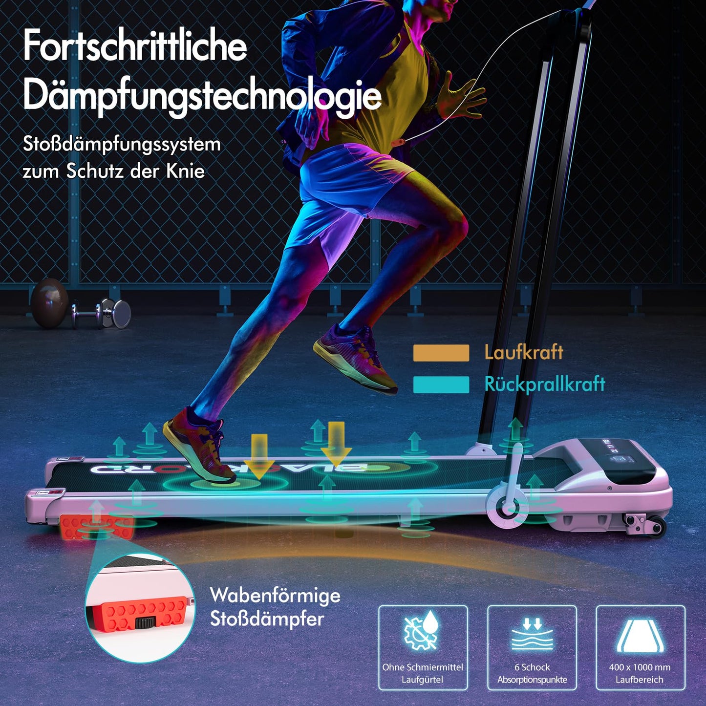 Laufband Walking Pad Klappbar 2,2 PS - Bluetooth LED bis 120kg