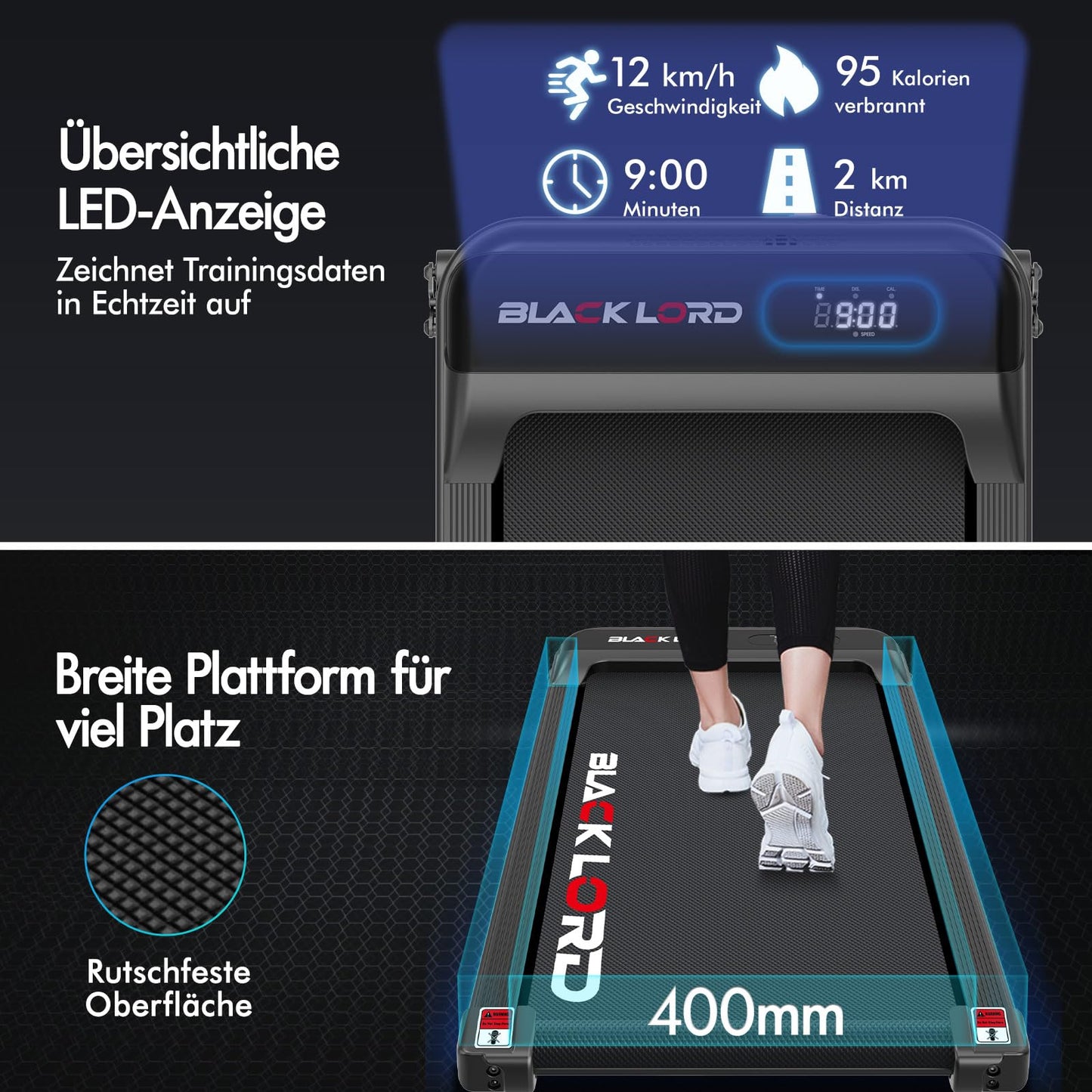 Laufband Walking Pad Klappbar 2,2 PS - Bluetooth LED bis 120kg