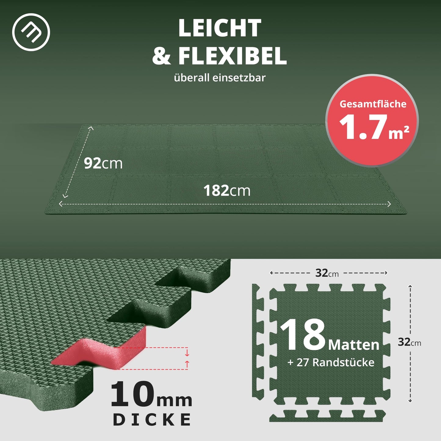 Bodenschutzmatten Puzzlematten 18 Teile - EVA Schutzmatte 1,67m²