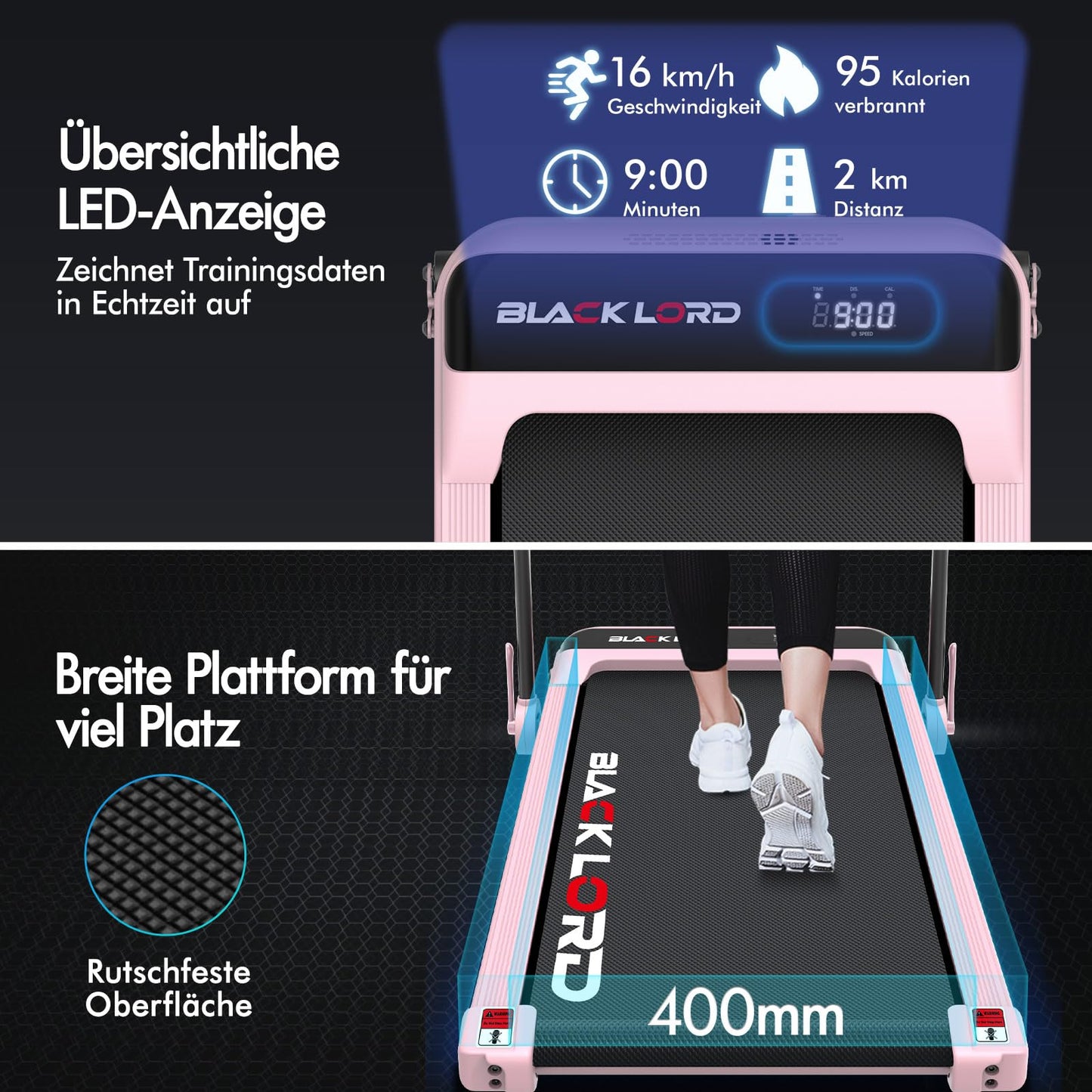Laufband Walking Pad Klappbar 2,2 PS - Bluetooth LED bis 120kg