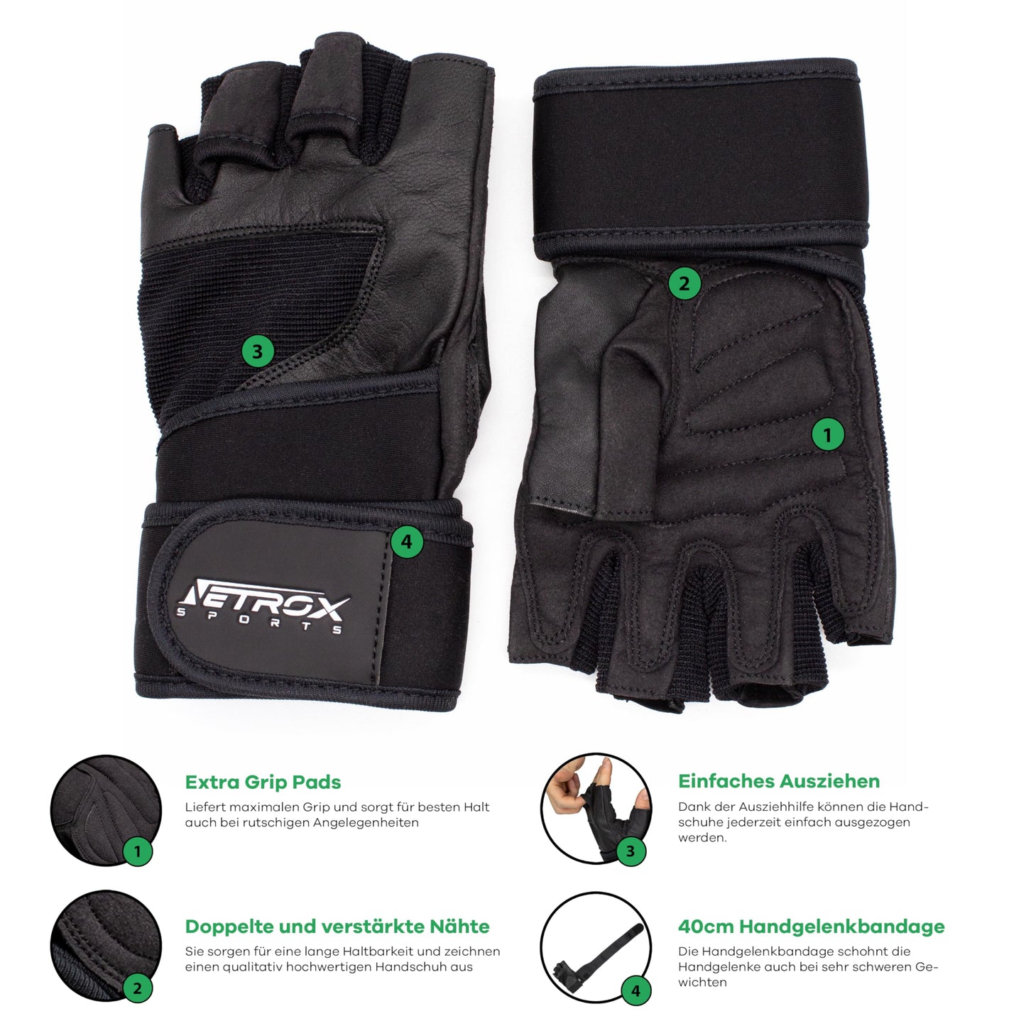 Trainingshandschuhe mit Handgelenkstütze - Leder Fitnesshandschuhe