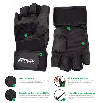 Trainingshandschuhe mit Handgelenkstütze - Leder Fitnesshandschuhe