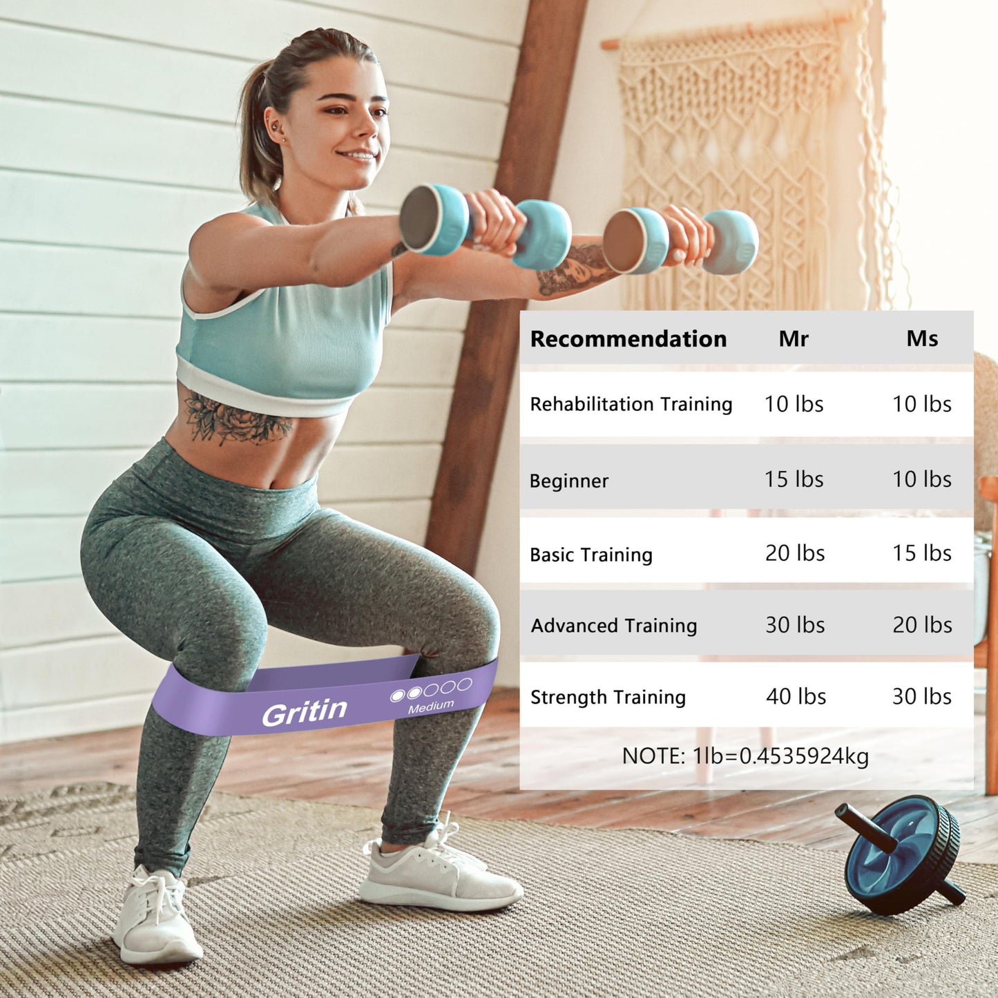 Fitnessbänder 5 Stufen Set 100% Latex - mit Tragetasche & Anleitung